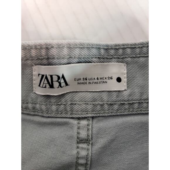 Zara The Marine Straight Jeans Womens Size 4 Green High Waist Wide Leg Raw Hem - Picture 6 of 9